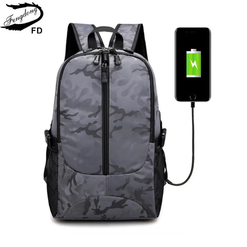 

FengDong male waterproof camouflage school backpack schoolbag men travel laptop backpack usb bag school bags for boys teenagers