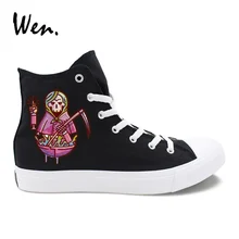 Вэнь черная повседневная обувь дизайнерская оригинальная мультяшная кукла с серпом высокие белые вулканизированные парусиновые кроссовки унисекс на плоской подошве