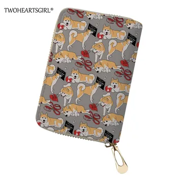 

Twoheartsgirl Business Credit Card Holder for Women Cute Akita Printing Bank Cards Protection Case ID Card Small Coin Wallets