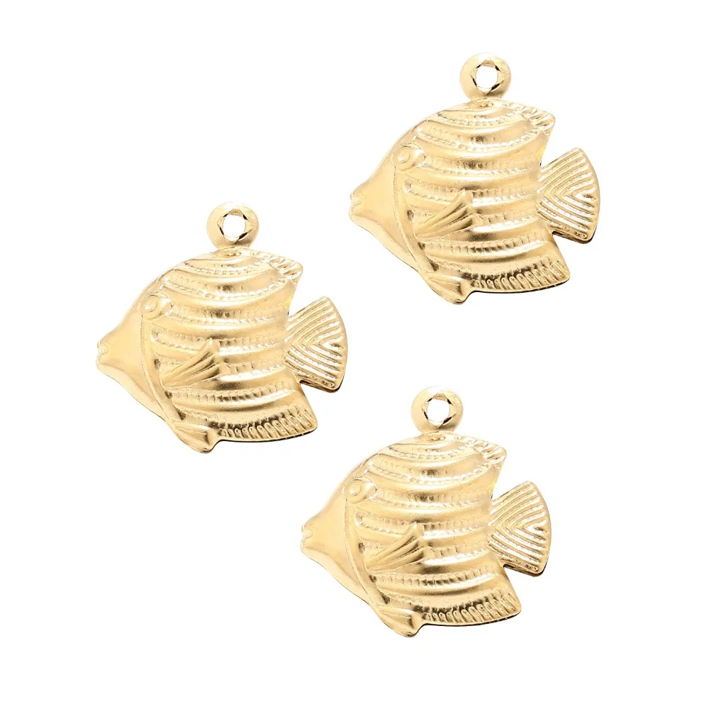 

20PCS/lot Gold tone Fish stainless steel Pendants Charms for Jewelry Making