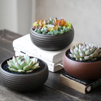 

Desktop planter pots Mini Ceramic flower pot classic flowerpot glazed brown medium wholesale price simple style