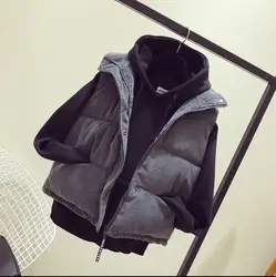 Новый 2018 осень-зима Для женщин хлопковый жилет черная утка вниз мягкий теплый жилет из искусственного меха S-2XL женские пиджаки жилет пальто