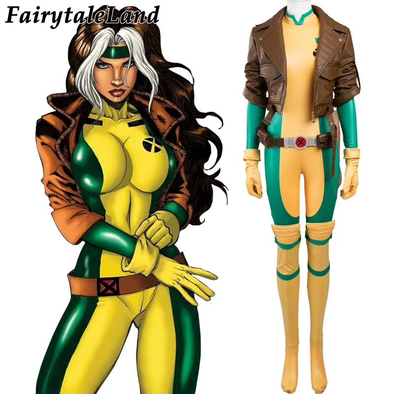 X Men Rogue Косплей Костюм для взрослых женщин Хэллоуин супергерой сексуальный