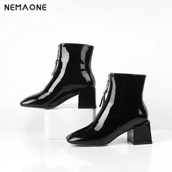 

NEMAONE Genuine leather Women Ankle Boots high heels Autumn Winter Ladies dress work Shoes Woman zipper Basic Boots