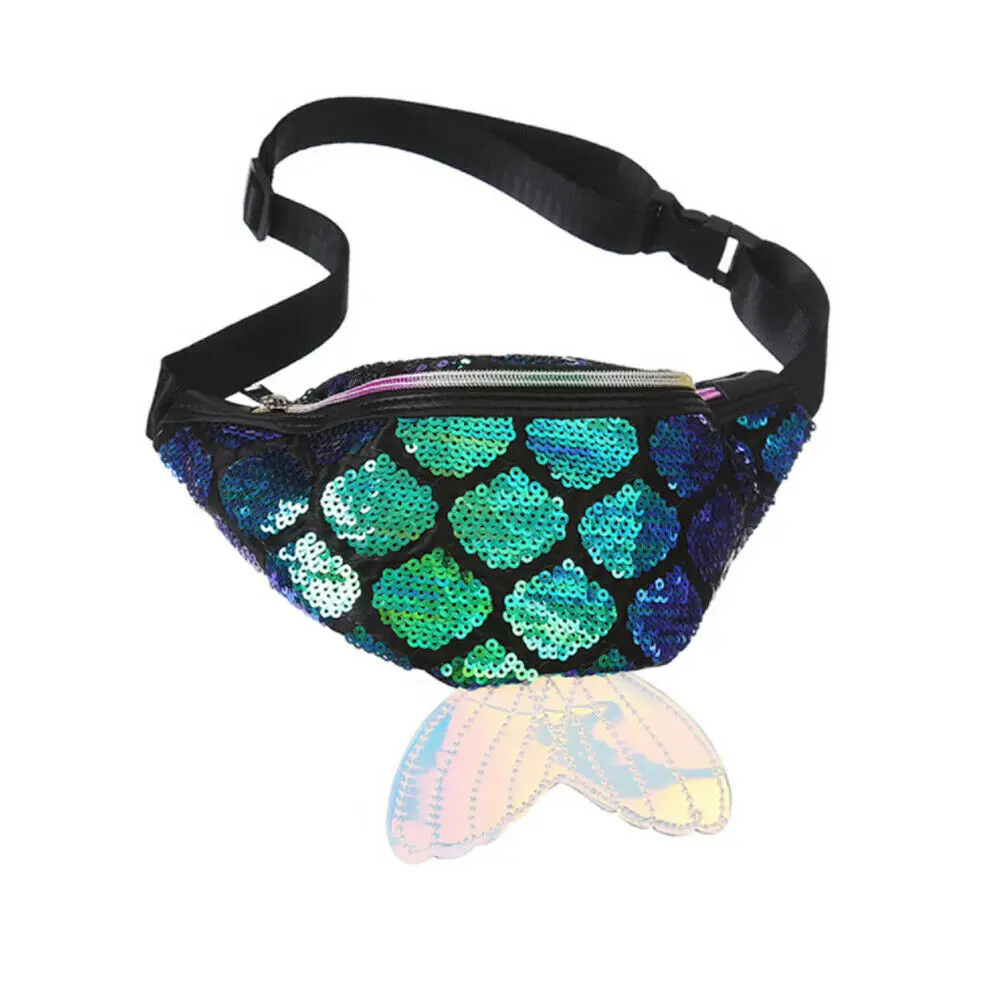 Новая женская поясная сумка с цветными пайетками, поясная сумка на грудь, сумка на ремне, сумка с хвостом русалки, лучший подарок для детей, девочек - Цвет: Зеленый