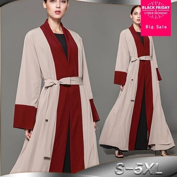 

S-5XL Plus size Muslim newest Fashion hit color Robe Musulmane Turkish Abaya Islamic Robes Arab Worship Service WJ1745 with belt