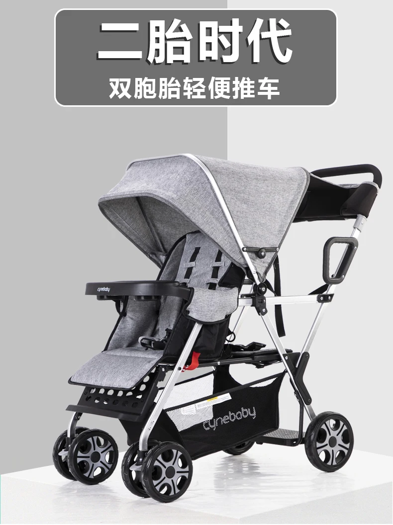 Двойная коляска из алюминиевого сплава с передним и задним сиденьем, двойная детская коляска с амортизатором, складная детская коляска, может лежать и лежать