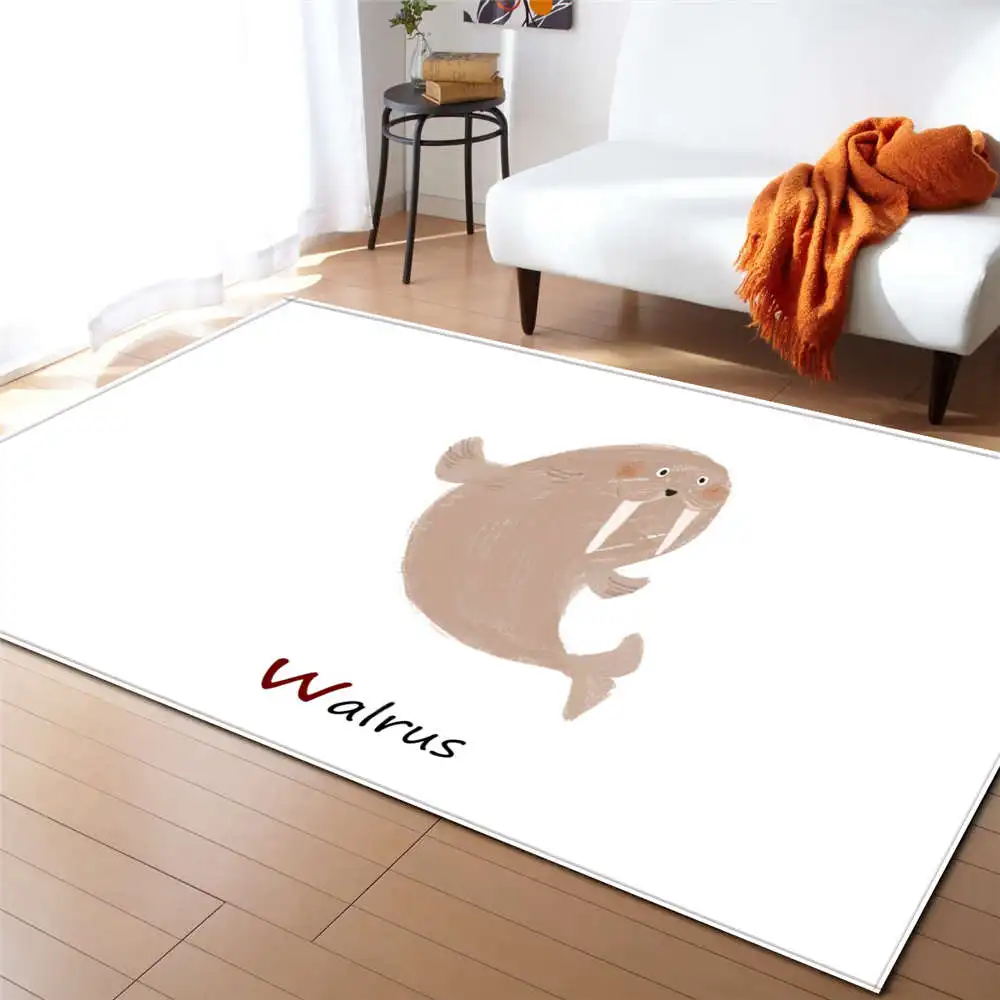 Мультяшные милые ковры с анималистическим принтом, коврик для детских игр, мягкий фланелевый пенопласт с принтом моржа, чайный столик, коврики для гостиной