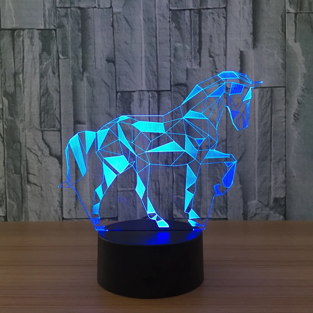 Acrylic 3D Stereo Vision Lamp Horse Interior Decorative Lamp 7 Color Change Remote Touch Switch Bedroom