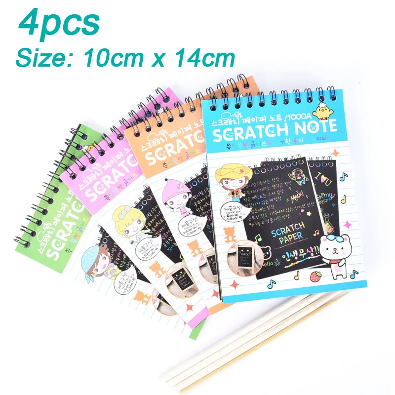 19*26cm Large Magic Color Doodling Scratch Sketch Drawing Note Rainbow Art Papper Children Educational Toy - Цвет: 4pcs small