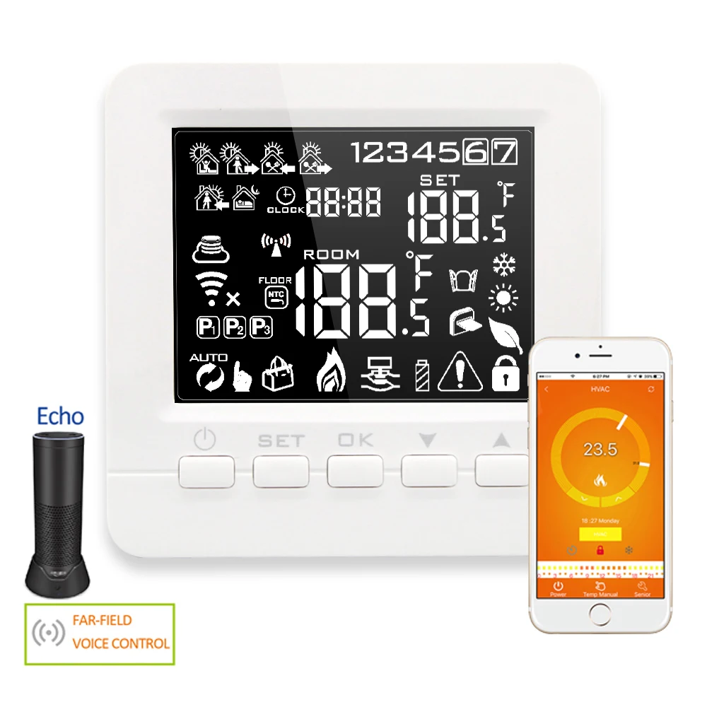 Alexa Programmable Smart WiFi Thermostat Electric Floor Heating Temperature Controller for Warm Floor Heating Units 16A цена Alexa Programmable Smart WiFi Thermostat Electric Floor Heating Temperature Controller for Warm Floor Heating Units 16A цены онлайн