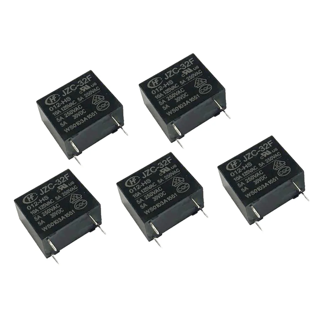 

5Pc HF32F Plastic Mini Power Relay 4 Pin PCB Type Black Automobile Relay DC 12V