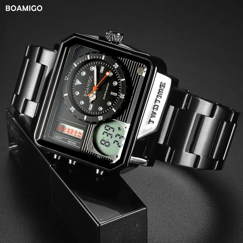 

BOAMIGO 2 Time Zone Military Sport Watch Waterproof Reloj Male LED Digital Quartz Wrist Watches Gift relogio masculino 2019