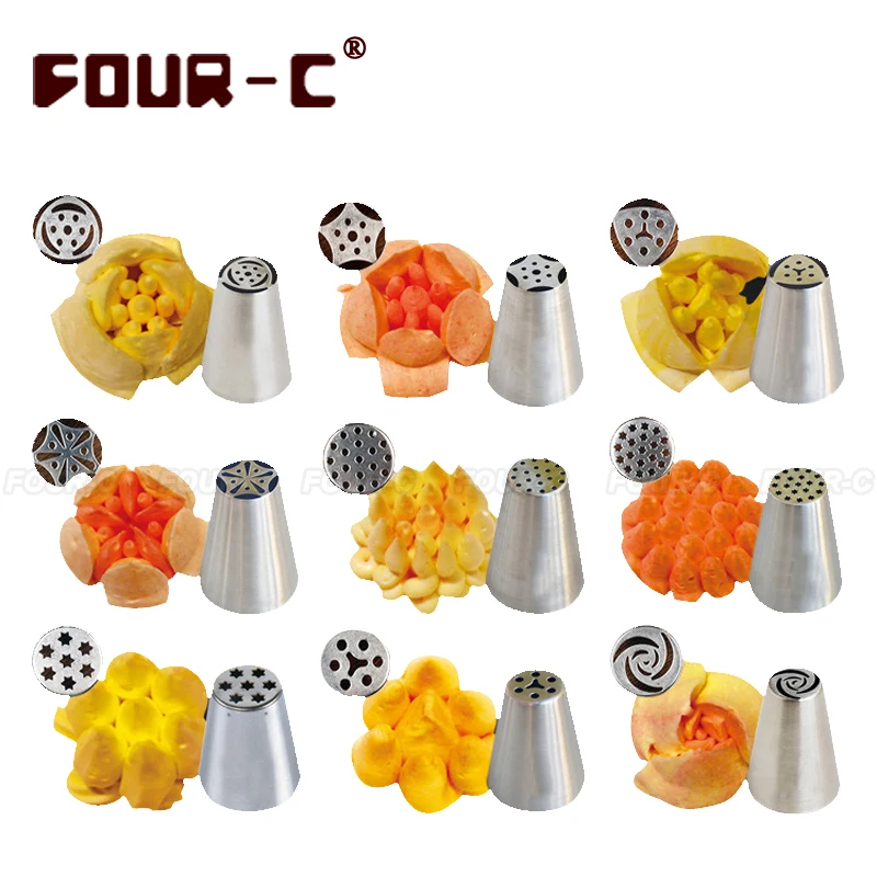 10pcs/set Russian Nozzle set & converter Perfect stainless steel nozzle set Cupcake Decorating