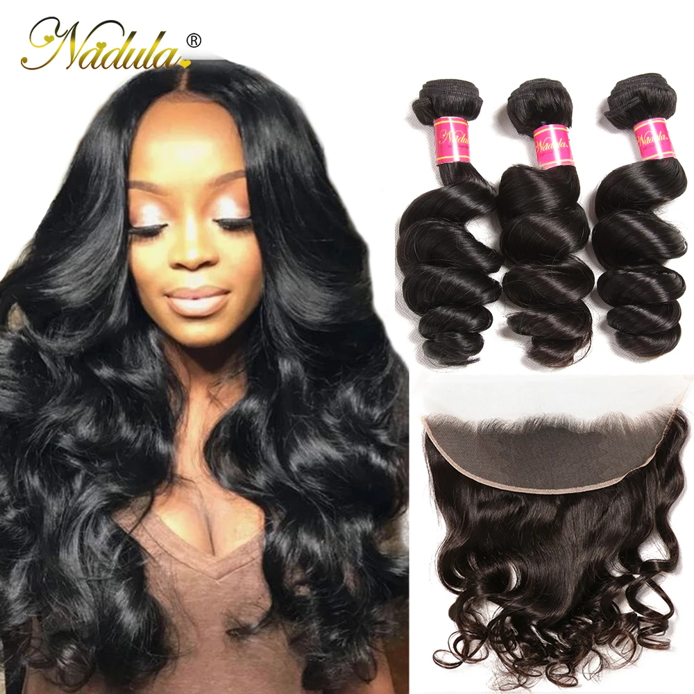 NADULA HAIR Loose Wave Bundles With Frontal Brazilian Hair Weave Bundles With Frontal Closure Human Hair Bundles With Closure