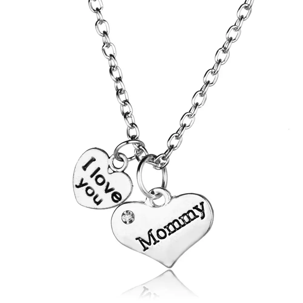 Love Mommy Crystal Heart Pendant Necklace Gifts Family Mom Mother Women