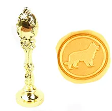 Vintage Cute Retriever Dog Custom Picture Logo Luxury Wax Seal Sealing Stamp Brass Peacock Metal Handle Gift Set