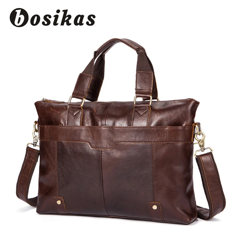 

BOSIKAS Men Handbag Genuine Leather Men Bags Business Male Messenger Bag Men's Solid Briefcase Man Casual Shoulder Crossbody Bag