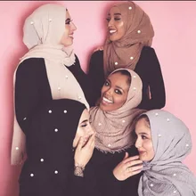MISM 40 цветов мусульманские шали кашемир шарфы женский однотонный шарф с жемчугом кисточкой платок хиджаб платок-бандана шевроу Skjerf