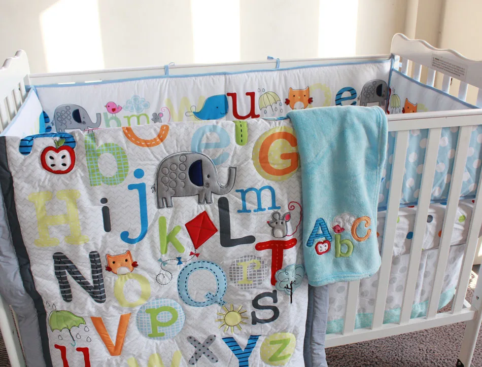 New 2015 good quality 7pcs Appliqued Baby Cot Crib Bedding set for girl