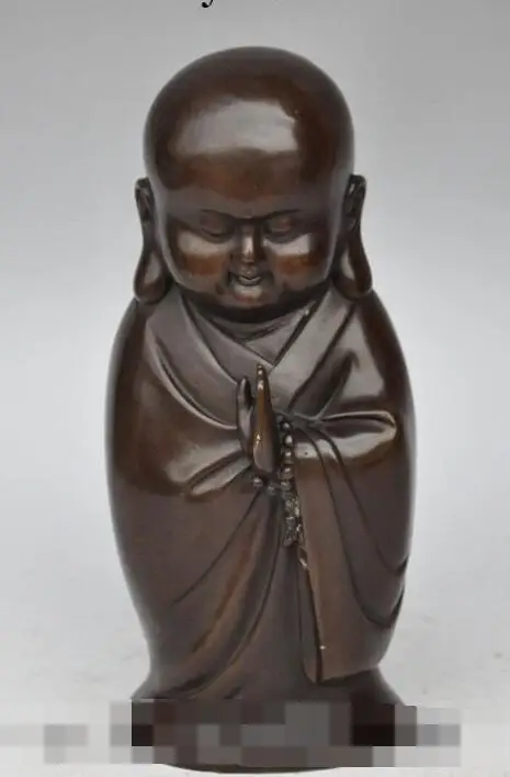 

S4906 10" china buddhism bronze Little Young Buddhist monk Amitabha buddha Pray statue