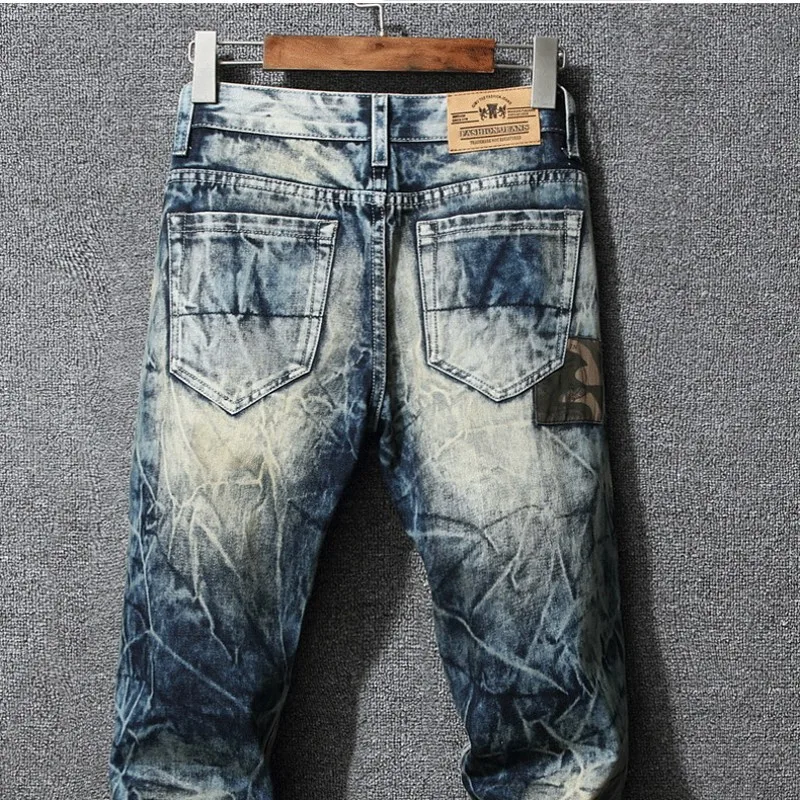 Men Patchwork Ripped Jeans Hip Hop Camouflage Washed Destroyed Jeans Biker Slim Fit Jeans for Man 5