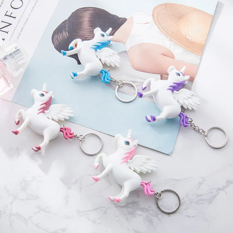 

LED Luminous Unicorn Keychain Vocal Wings Horse Animal Keychain Children Toy Bag Phone Accessories