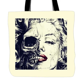 

Happy Halloween Designs Printing Skull Beauty Tote Bag For Shopping Food Convenience Women Shoulder White Canvas Hand Bags