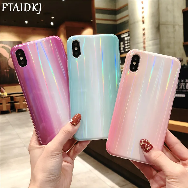 Цветной чехол FTAIDKJ Aurora Laser IMD для iPhone X XS Max XR глянцевая Мягкая силиконовая задняя