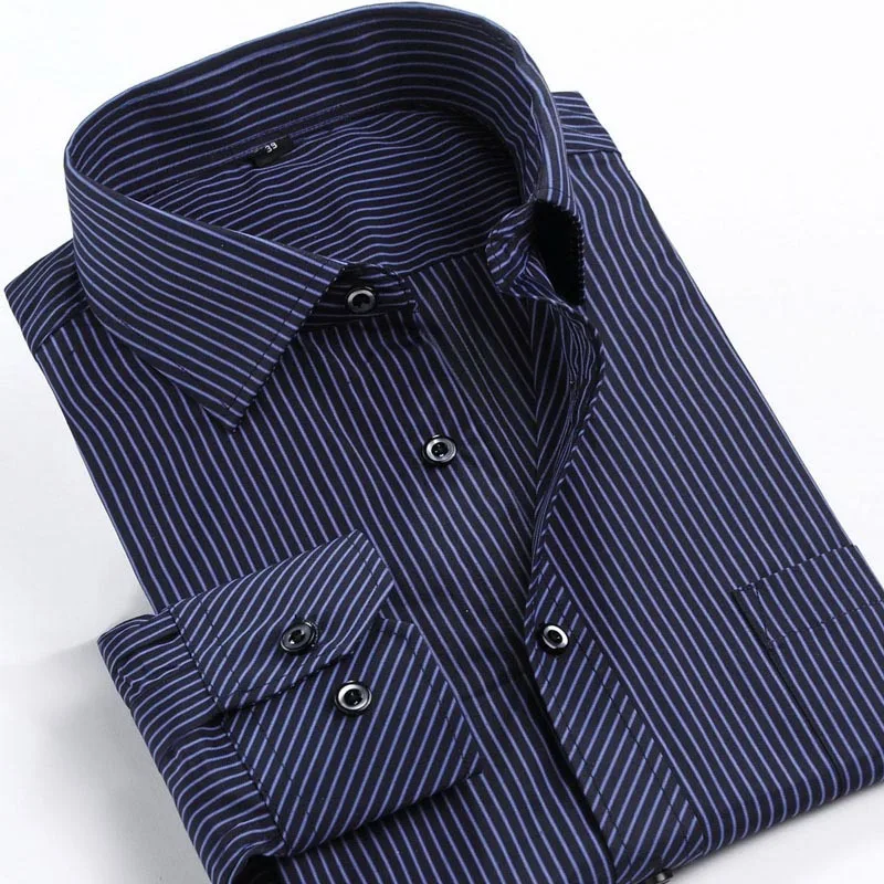 Модные мужские полосатые рубашки, мужская повседневная рубашка с длинным рукавом, деловая официальная рубашка 4XL размера плюс Camisetas Camisa - Цвет: 2108