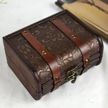 

New Design Retro Wooden PU Storage Box Jewelry Box Wooden Cosmetic Box Sundries Box Desktop Handicraft Furnishing Articles