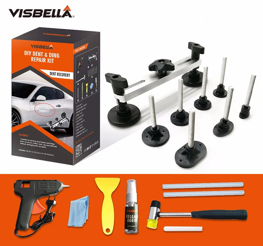 Visbella Car Dent Repair Kit Professional for Auto  Doors Coffer Roof Remover Puller Pulling with Glue Gun Hand Tool Sets