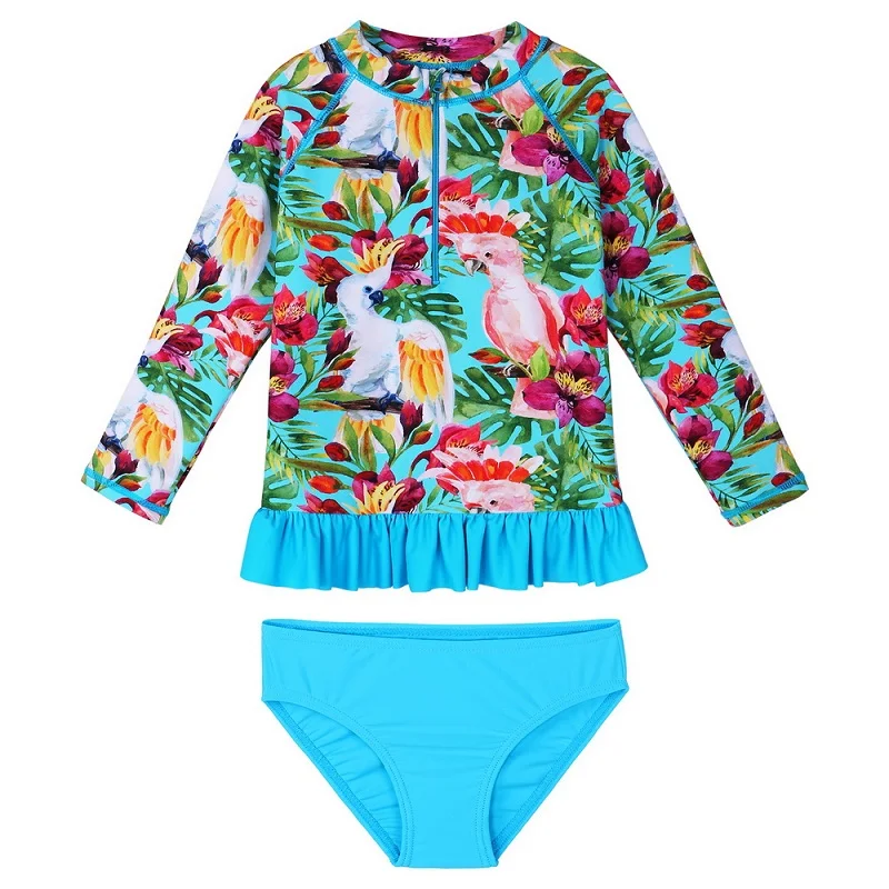 BAOHULU/летний купальный костюм для девочек с принтом в морском стиле, с длинным рукавом, УФ(UPF50+), детский купальный костюм, детские купальные костюмы из двух предметов - Цвет: S275 Cockatoo