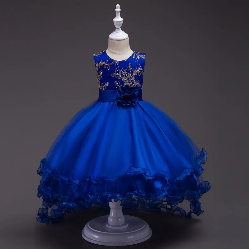 

Girl Flower Party Dress Pageant Formal Kids Tutu Vestidos Embroidered Children's Dress Princess Tail Girl Wedding Dress