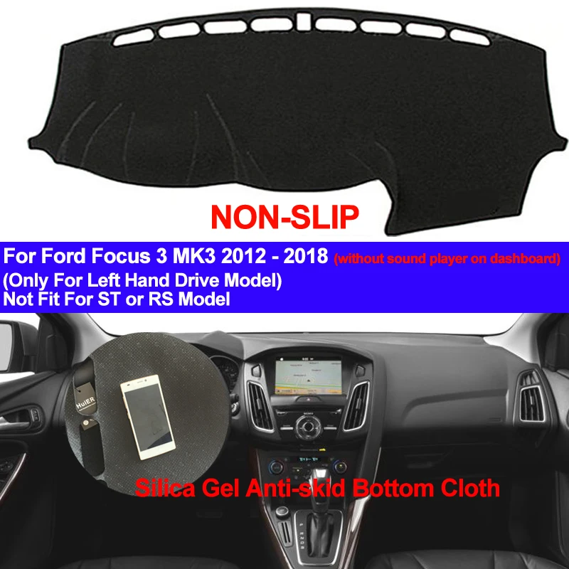

TAIJS Car Dashboard Cover Silicone Non-Slip For Ford Focus 3 MK3 2012 2013 2014 2015 2016 2017 2018 Carpet DashMat Sun Shade