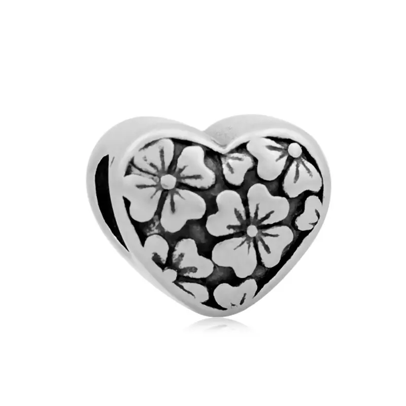 316l Stainless Steel Vintage Engrave Flowers Heart Big Hole European Beads Charms For DIY Bracelet Necklace Making Wholesales | Украшения и