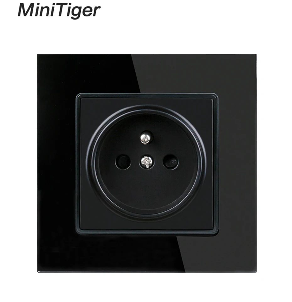 Minitiger Crystal Glass Panel Wall Power Socket Grounded 16A French Standard Electrical Outlet Black White Gold Grey Colorful