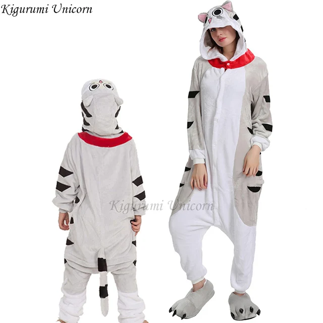 Пижамы для мальчиков и девочек, наборы кигуруми, пижамы в виде единорога для женщин и мужчин, взрослые комбинезоны, зимняя одежда для сна в виде животных, детские пижамы для костюмированной вечеринки - Цвет: Cheese Cat