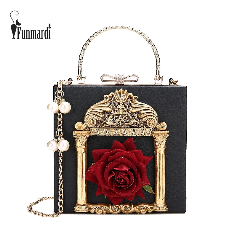

FUNMARDI Embossed Flower Women Messenger Bag Pearl Chain Female Shoulder Bag PU Leather Women's Bag Lady Crossbody Bags WLHB3026