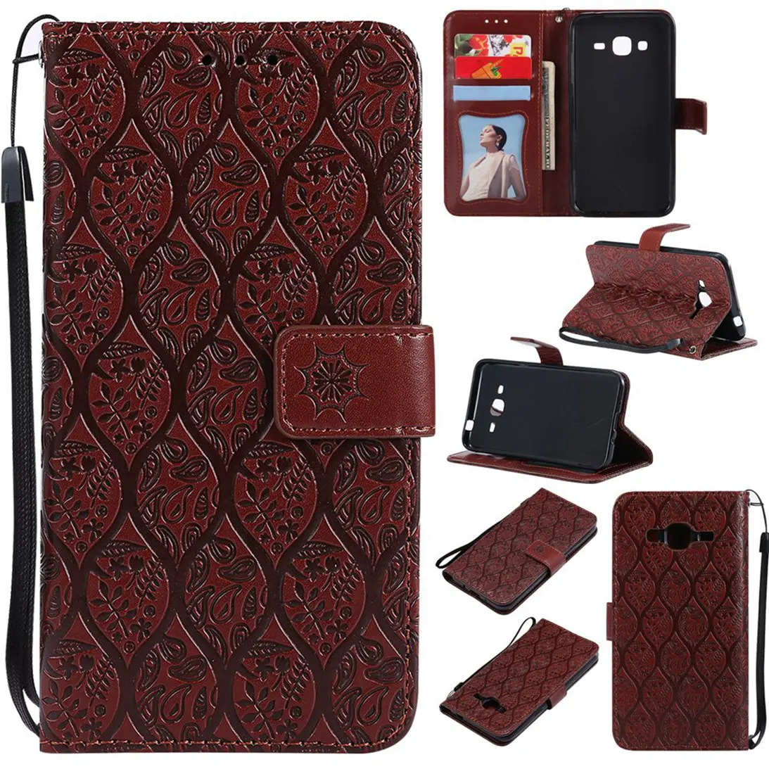 

MuTouNiao Brown Rattan Leather Flip Case Cover For Samsung Galaxy J1 J3 J4 J5 J6 J7 Pro Duo 2016 2017 2018