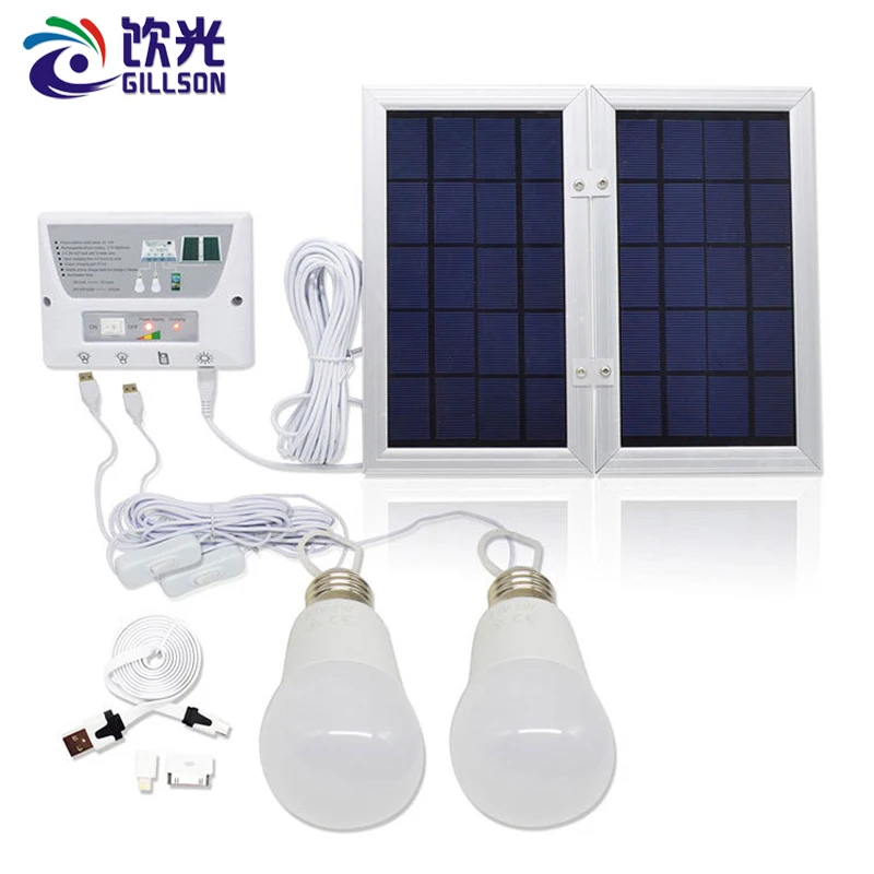 

Portable Solar LED Lighting System Outdoor Mobile Phone Power Charging Kit 5V 2A Camping Tent Lamp 2 LED Bulbs Solar System kit