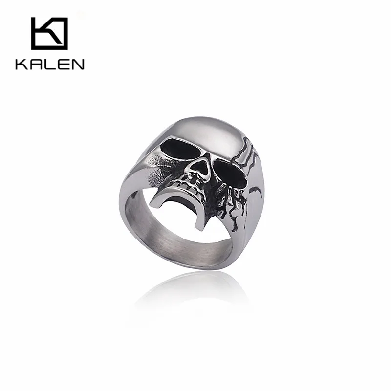 

KALEN Punk Skull Rings For Men Size 8-12 Stainless Steel Shiny Skeleton Rings Male Cheap Gothic Jewelry 2018