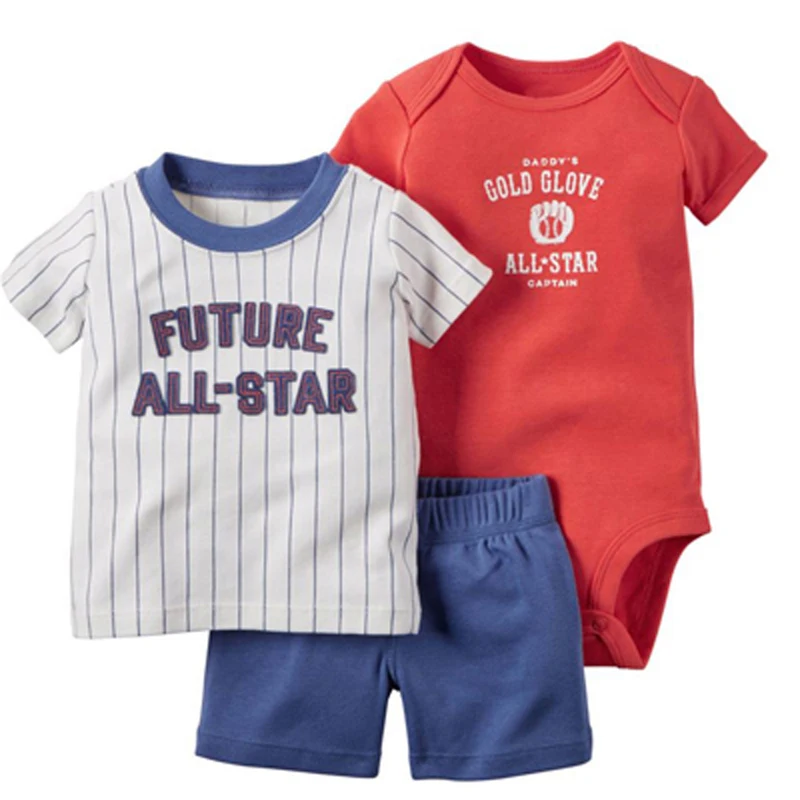 

newborn baby boy set short sleeve letter t-shirt tops+bodysuit+shorts for 2019 summer clothes cotton new born suit 3pcs outfit