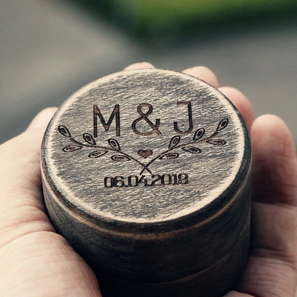 Cool Personalized Wedding Ring Box Black Rustic Jewelry Box Holder
