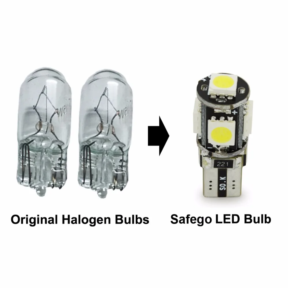 Safego 10 шт. светодиодный T10 Canbus 5 SMD 5050 194 168 без Ошибок W5W canbus OBC ошибок светильник для