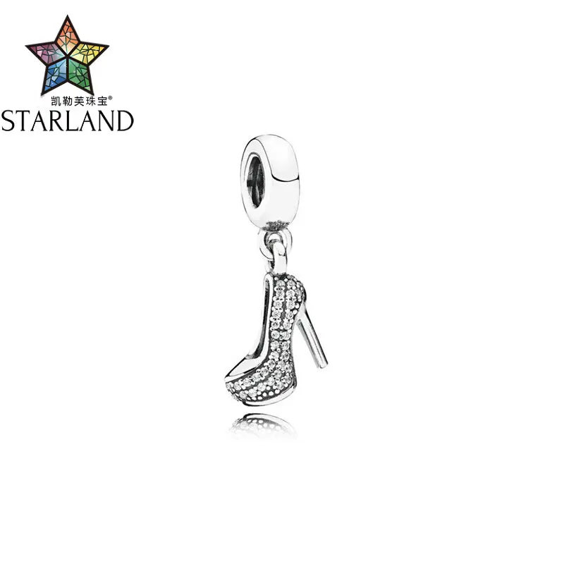 

XINHUI 925 Sterling Silver Beads High-heeled Shoes with Crystal Zircon Pendant DIY Jewelry Making Original for women