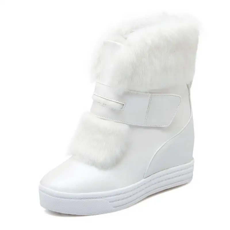 RizaBina/женские короткие зимние ботинки на высокой танкетке с внутренним каблуком плотные Меховые Туфли женские зимние ботинки женская обувь, размер 34-43 - Цвет: Белый