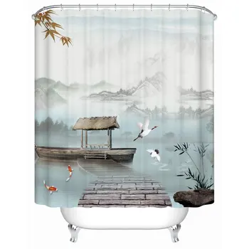 

Chinese painting Waterproof Polyester Shower Curtain Bath Decor Curtain 72 x 72