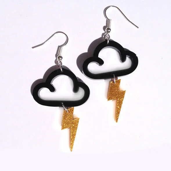 

European Fashion Personality Hip Hop Sweather Earring Hollow Out Clouds of lightning Acrylic Punk Dangle Earrings For Women