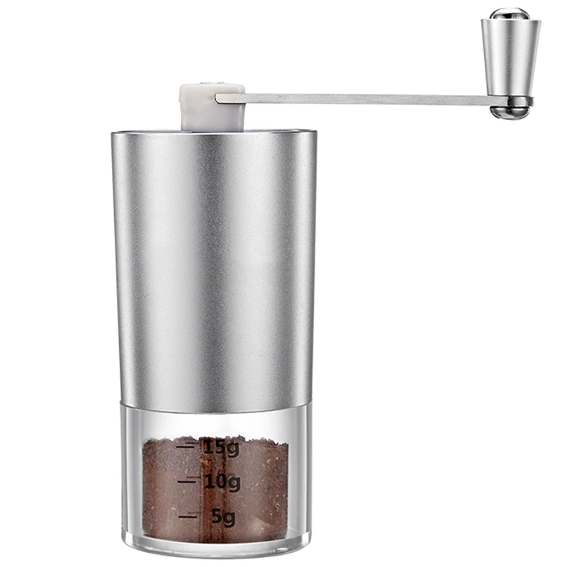 LBER мини ручная кофемолка с прозрачным корпусом Регулируемая керамическая жернова кофейная мельница для домашнего офиса путешествия - Цвет: Silver